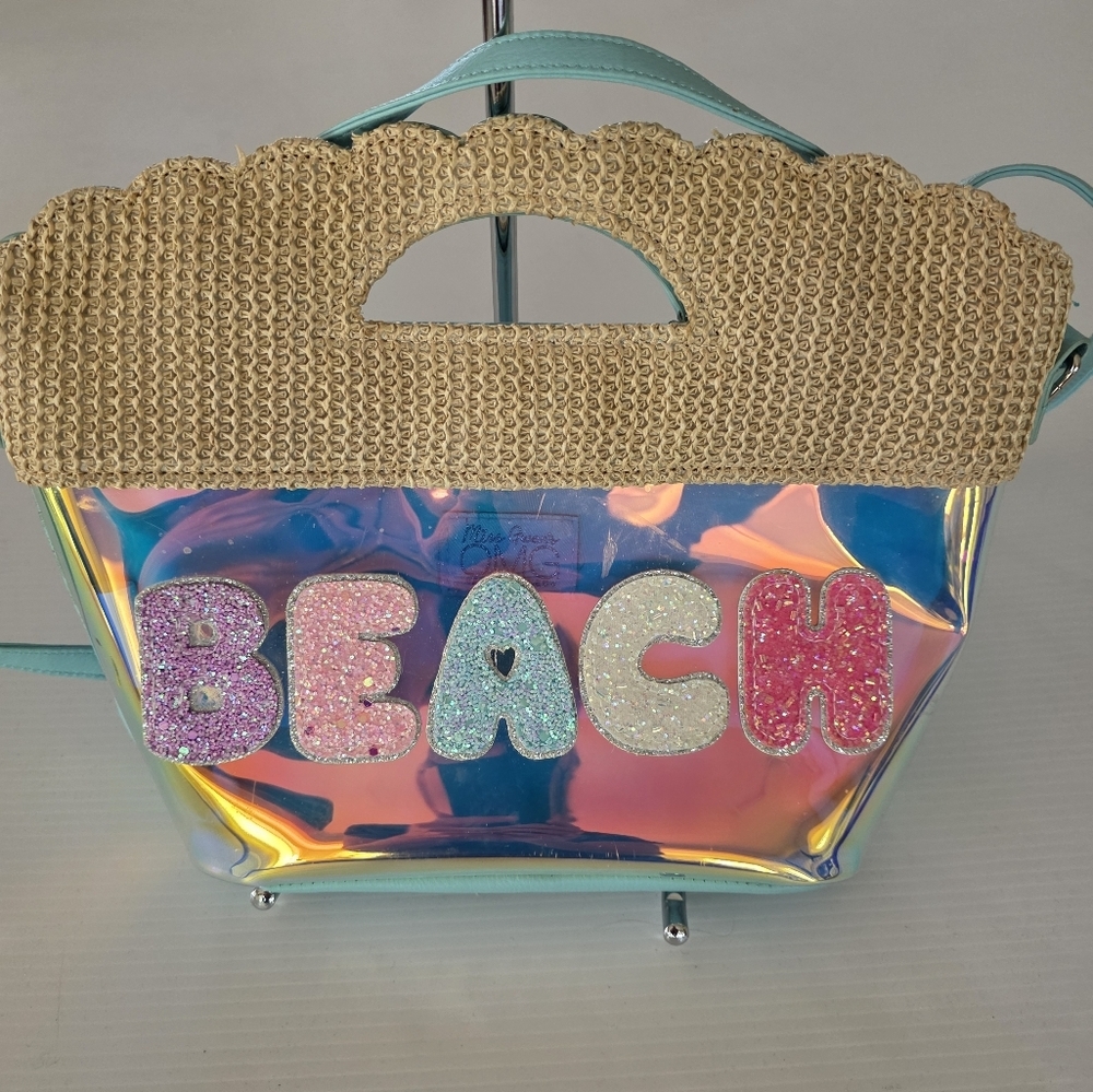 OMG Iridescent Beach Tote with Glitter Letters